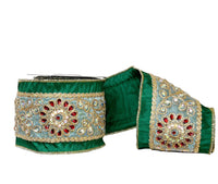 Green Dupioni Queen of Jewels Floral Trim Double Backed Wired 4