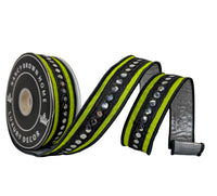 Pre-Order 2026- 1.5” x 10Y Lime Green and Silver Dots Double Sided Wired Ribbon