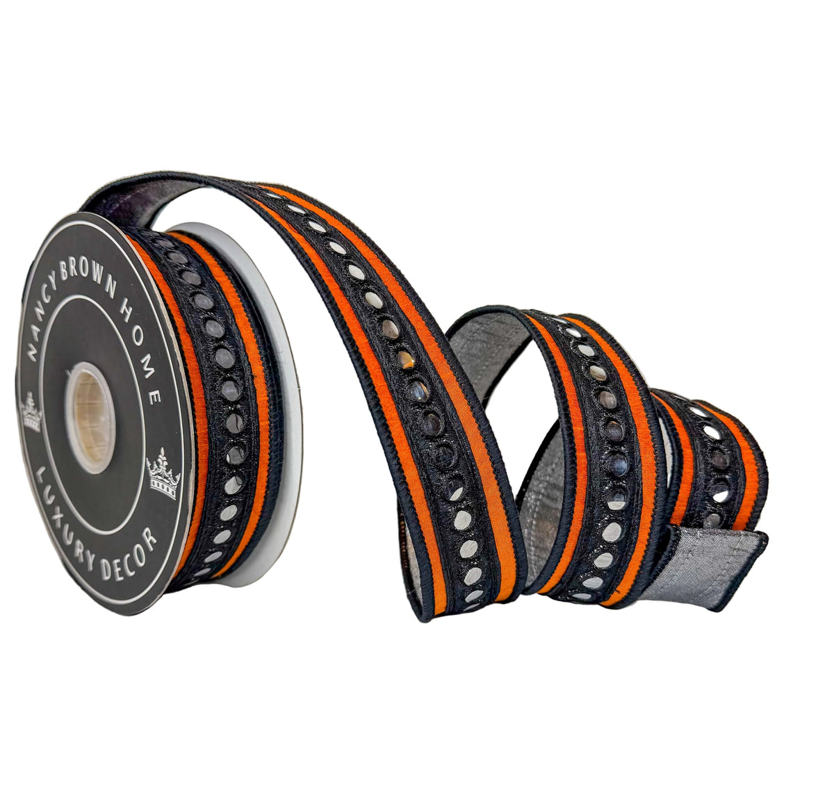 Pre-Order 2026-Orange, Black and Silver Double-Faced Wired Ribbon 1.5" x 10Y