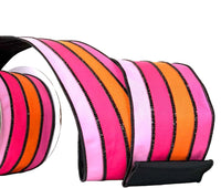 Pre-Order 2026- The Ba Bam Collection- Striped Pink, Orange, and Black Double-Faced Wired Ribbon 4