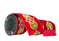 Pre-Order 2026-Maison Rouge Red Velvet and Green Embroidery with Gems Double Sided Wired 4