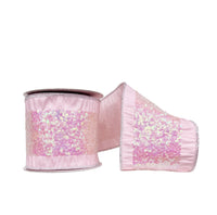 A Sweet Pink Sequin Embroidery Tissue Backed Wired Ribbon 4