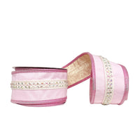 A Sweet Pink Jewel Trim on Dupioni Wired Ribbon with Iridescent Piping and Backing2.5