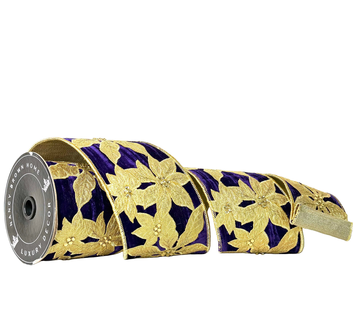 Pre-Order 2026- Purple & Gold Flower Ribbon Doublesided 4"x5Y Wired Ribbon
