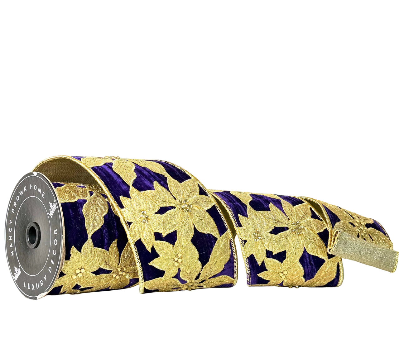 Pre-Order 2026- Purple & Gold Flower Ribbon Doublesided 4"X5Y Wired Ribbon