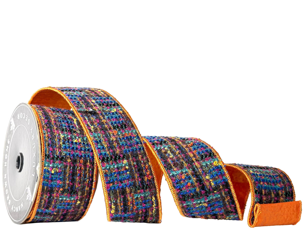 Pre-Order 2026- Tweed with Orange Piping and Backing Doublesided Wired Ribbon 2.5"x10Y