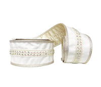 Ivory Jewel Trim on Dupioni Iridescent Backing and Iridescent Piping Wired Ribbon 2.5
