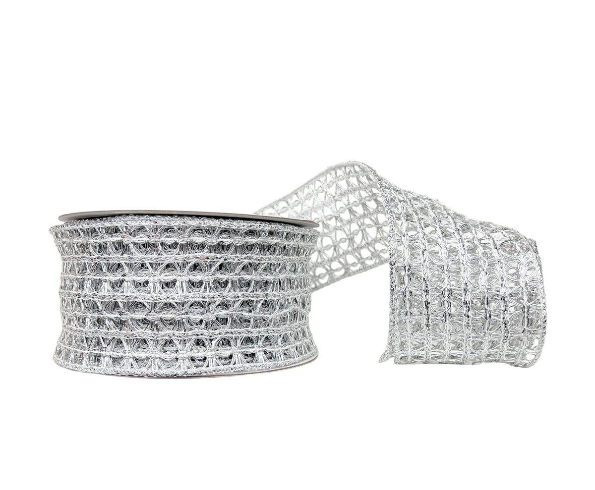 Silver Lattice Wired 4" x 10Y Ribbon