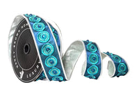 Pre-Order 2026-Teal Bubble and White Double Faced Wired Ribbon 1.5
