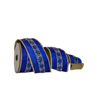 Pre-Order 2026- Shimmer & Shine Blue and Gold Double Faced Wired Ribbon 2.5