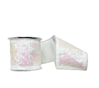 White Sequin Embroidery Tissue Backed Wired Ribbon 4