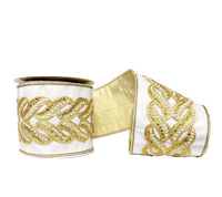 Ivory Pearl and Gold Gem Encrusted Patterned Trim Gold Metallic Dupioni Backing 4