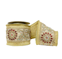 Gold Dupioni Queen of Jewels Floral Trim Double Backed Wired 4
