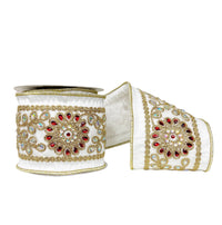Ivory Dupioni Queen of Jewels Floral Trim Double Backed Wired 4