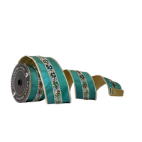 Pre-Order 2026- Shimmer & Shine Teal and Gold Double Faced Wired Ribbon 2.5