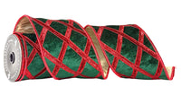Pre-Order 2026- Green/Red Velvet Harlequin Lux Doublesided Wired Ribbon
