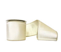 Soft Ivory Velvet Double Fused & Double Sided Metallic Gold Dupioni Wired Ribbon 4
