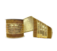 Gold Sequin Trim Brown Dupioni Wired Ribbon 4