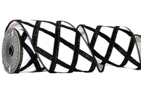 Pre-Order 2026- Black/White Velvet Harlequin Lux Double Faced Wired Ribbon