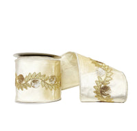 Sequin Vine Trim Creme Brulee Velvet Tafetta Backing Wired Ribbon 4