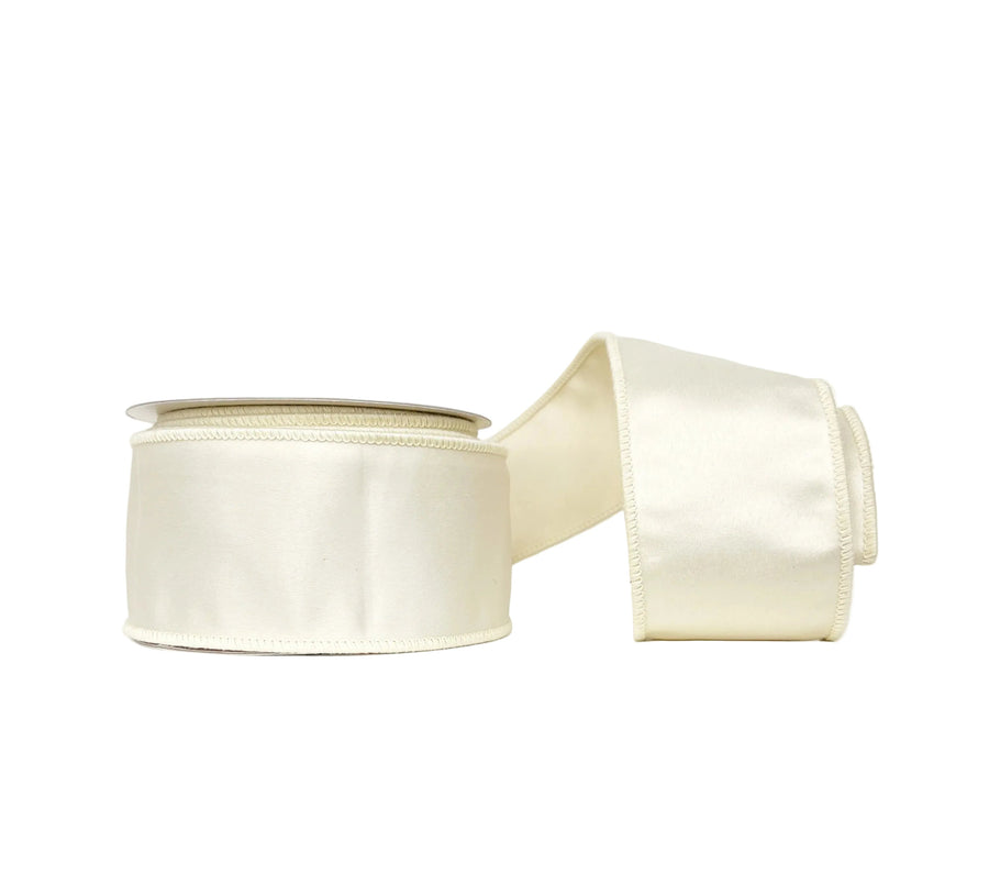 Ivory Satin Ribbon 2.5" x 10Y Wired Ribbon