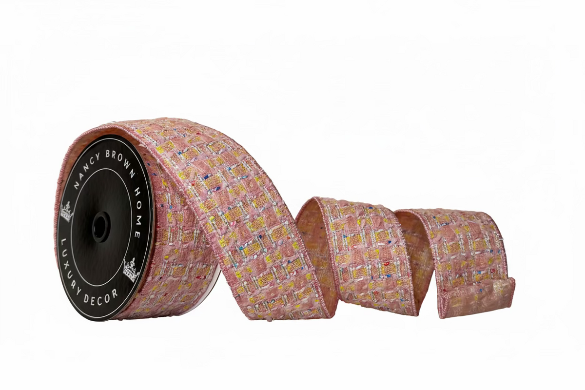 Pre-Order 2026- Pink on Pink Tweed 2.5” x 10Y Double Sided Wired Ribbon