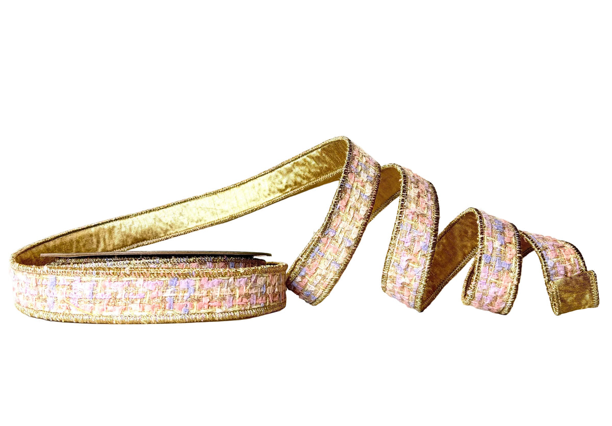 Pre-Order 2026- Pink,Lavender and Champagne Tweed Doublesided Wired Ribbon