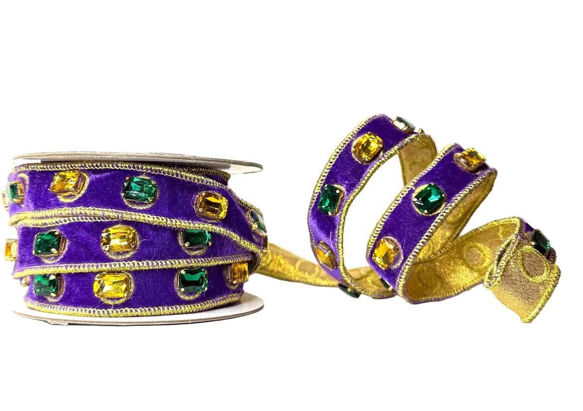 Pre-Order 2026-Dreamy Diamond Mardi Gras Velvet Double-Faced Wired 1"x5Y