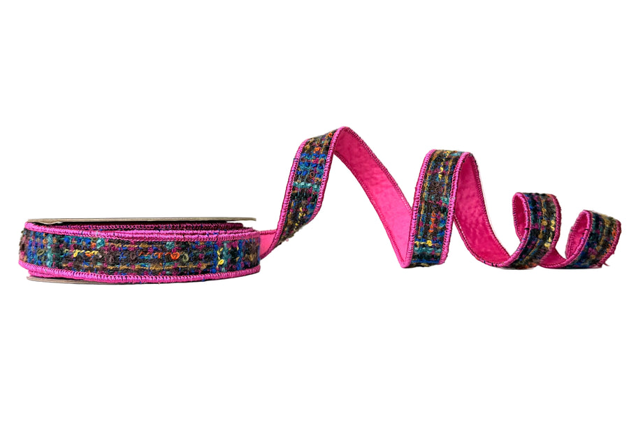 Pre-Order 2026- Multi Colored And Hot Pink Tweed Double Faced Wired Ribbon