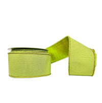 Lime Green Dupioni Double Fused Double SIded Metallic Lime Green Dupioni Wired Ribbon 2.5
