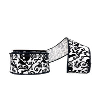 Halloween Collection- Black & White Skull, Crow & Cross Bones Flocked Dupioni 2.5