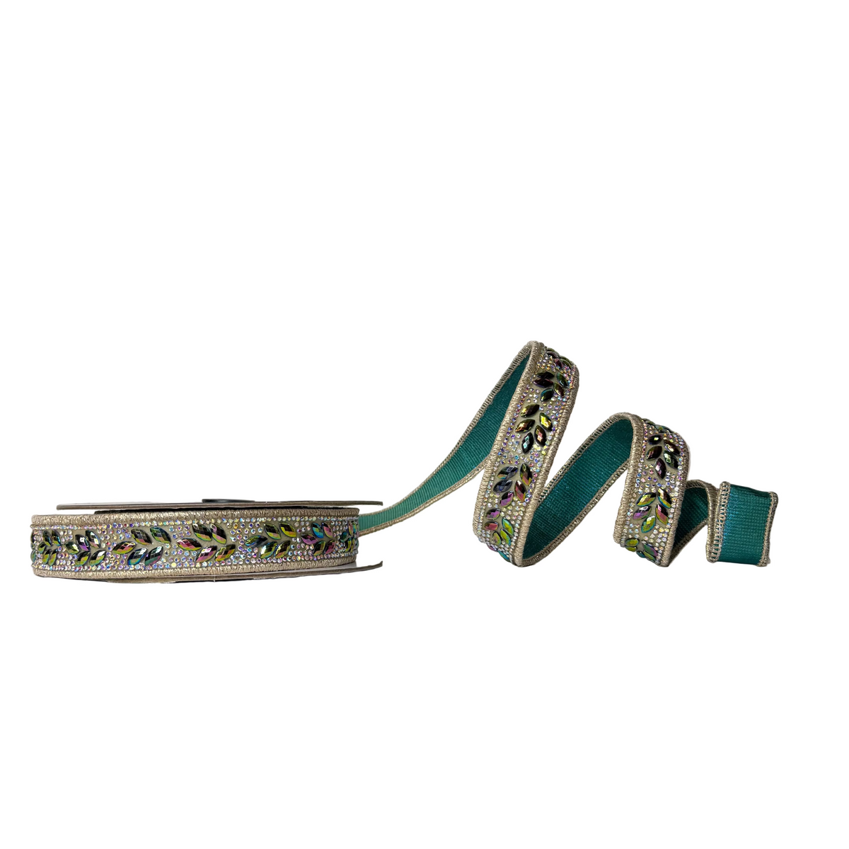 Pre-Order 2026- Shimmer & Shine Teal and Gold 1" x 5Y Double-Faced Wired Ribbon