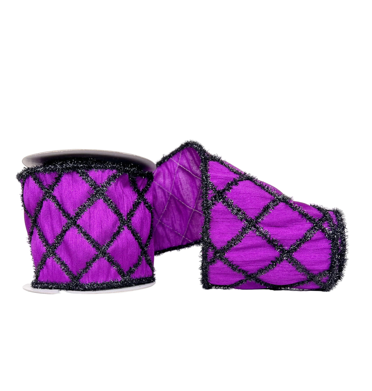 Purple Tinsel Black Diamond Dupioni RIbbon 4" x 5Y Wired Ribbon