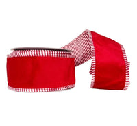 Red Mini-Check Velvet Ribbon Double-Sided Red & White Mini Check Wired Ribbon 2.5
