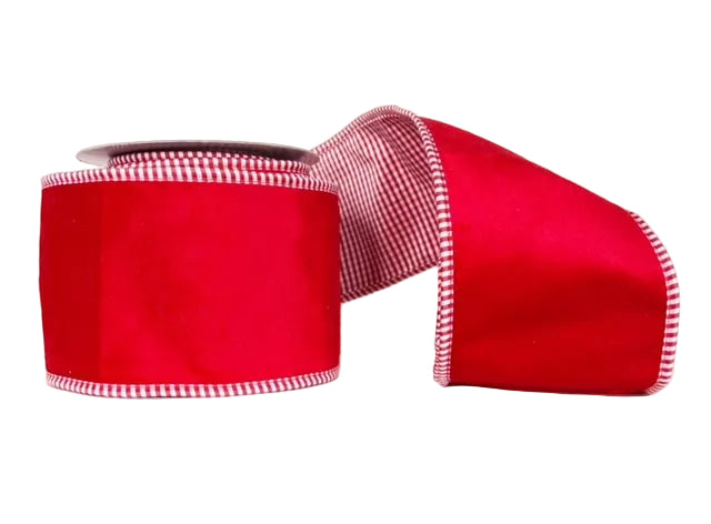 Red & White Mini Check Wired Ribbon 4" x 5Y