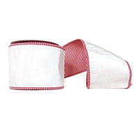Red and White Mini Check Trim Double SIded Tafetta and White Velvet Wired Ribbon 4