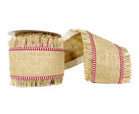 Red and White Mini Check Trim Burlap Fringe Wired Ribbon 4