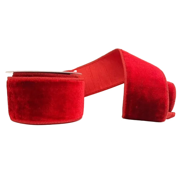 Red Sheldon Velvet Double Fused Double SIded Metallic Red Wired Ribbon 2.5" x 5Y