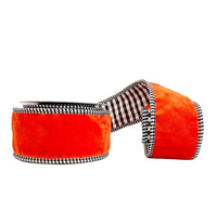 Halloween Collection- Orange Viscose Velvet Double Fused Double Sided Tafetta Checks Wired Ribbon 2.5