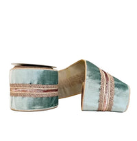 Velvet Aqua with Double Sequin Metallic Center Trim Wired Ribbon 4