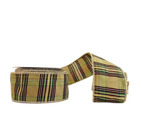 Green Metallic Tartan Wired Ribbon 2.5