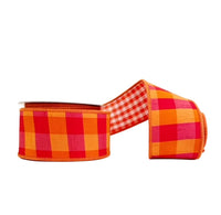 Orange Dupioni Aspen Checks Double Fused Double Sided Wired Ribbon 2.5