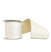 Polka Dot Print Gold Elegant Velvet Double Fused Double Sided Metallic Gold Dupioni  Wired Ribbon 4