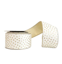 Polka Dot Print Gold Elegant Velvet Double Fused Double Sided Metallic Gold Dupioni  Wired Ribbon 2.5
