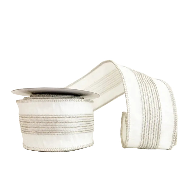 Ivory Fancy Glitter Center Trim and Edging Wired Ribbon 2.5" x 5Y