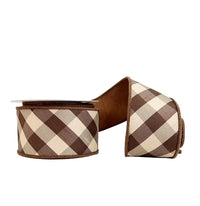 Brown Bias Cut Aspen Checks Dupion Wired Ribbon 2.5
