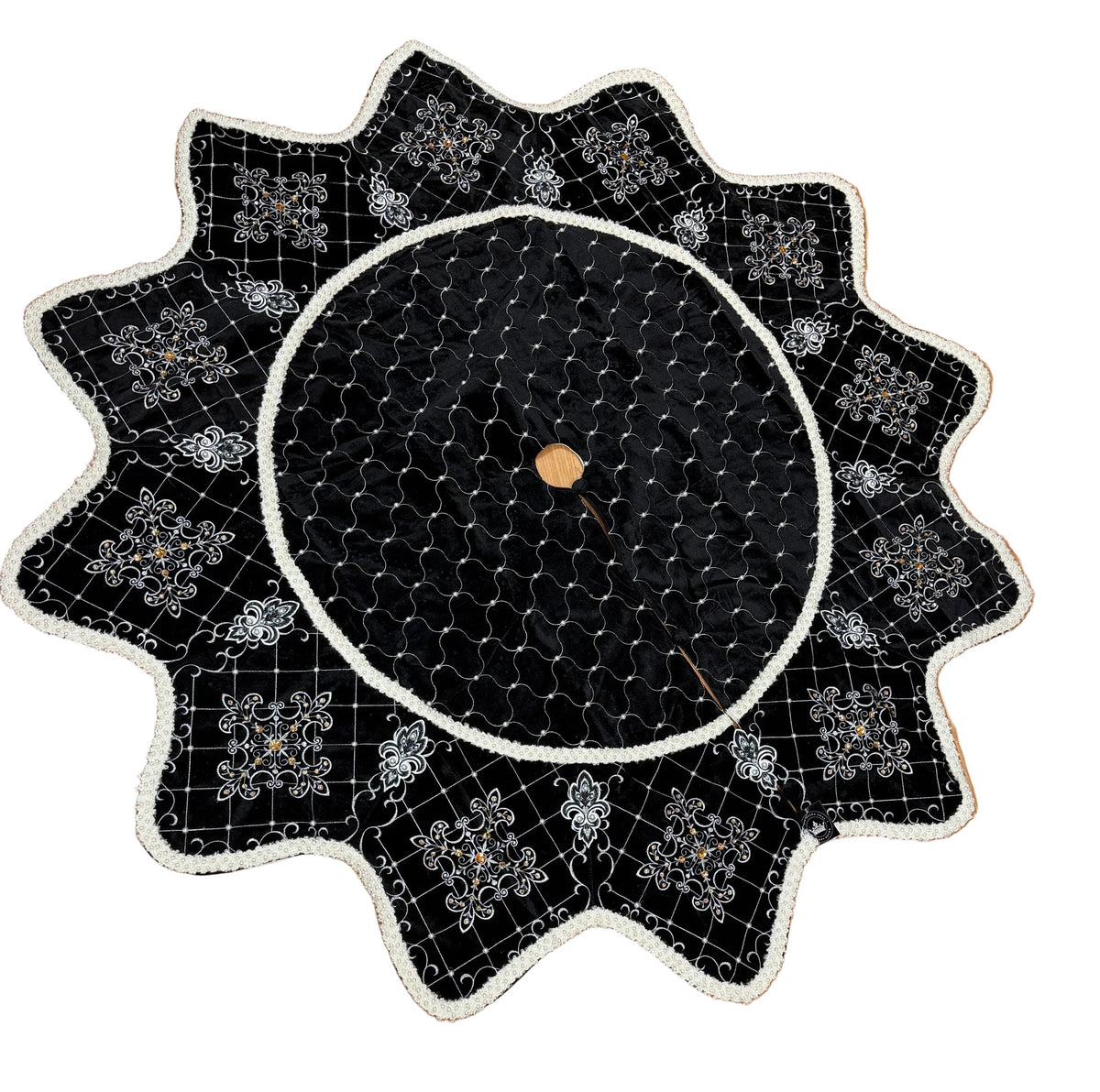 Pre-Order 2026- Black & White Velvet Pearl Collection Tree Skirt