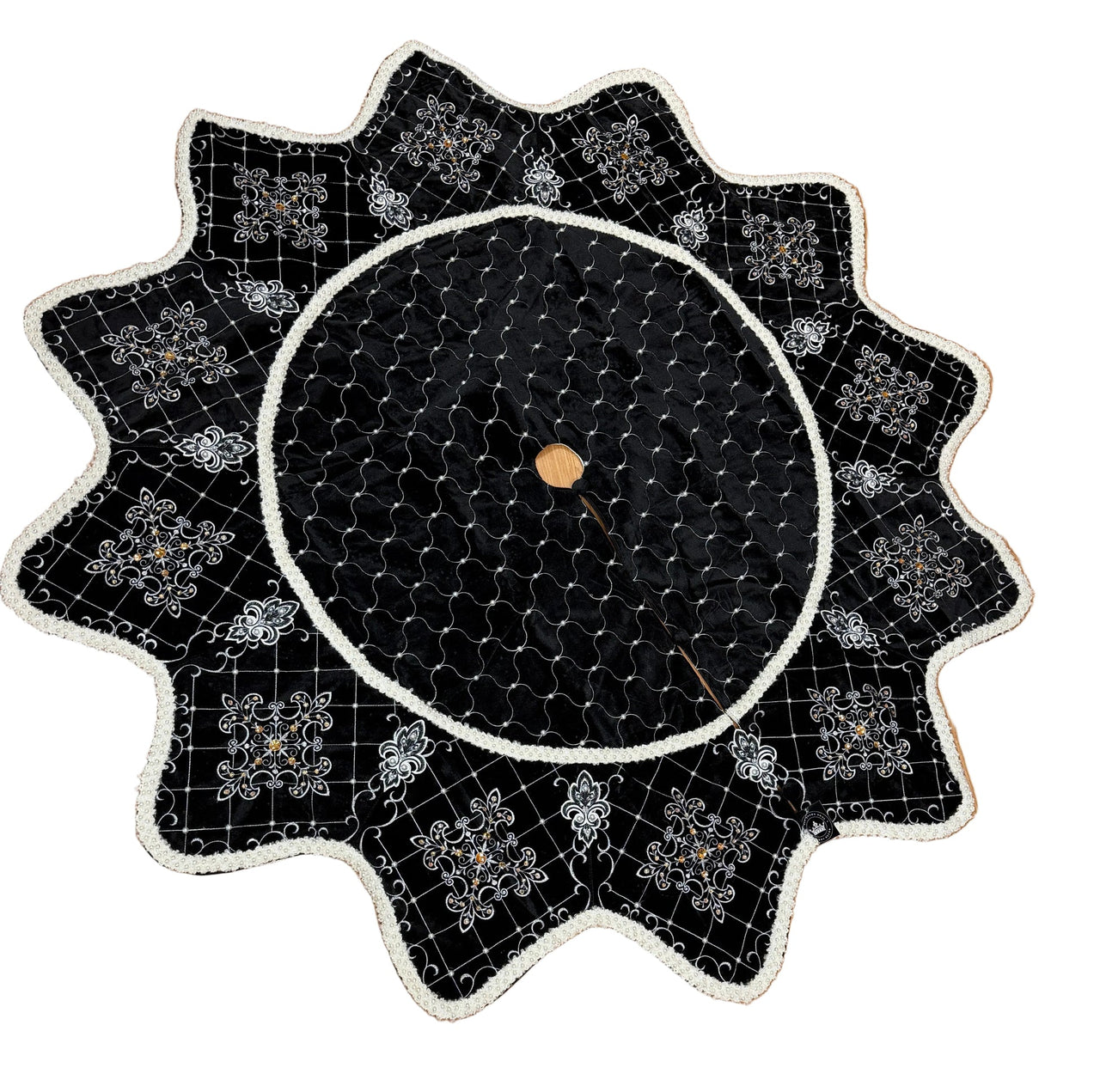 Pre-Order 2026- Black & White Velvet Pearl Collection Tree Skirt