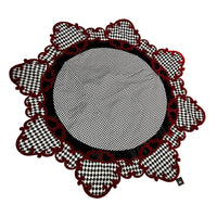 Pre-Order 2026- Black & White Harlequin Round Overlay with Ornate Red Velvet Edges