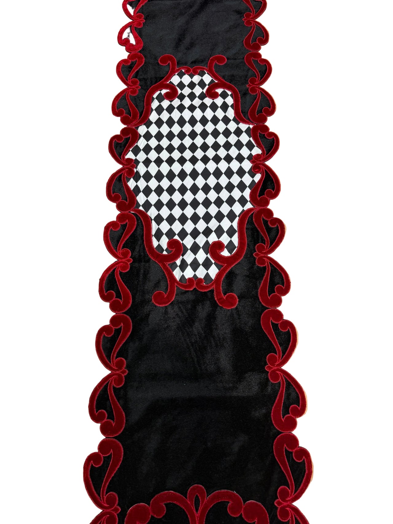 Pre-Order 2026- Black & White Velvet Harlequin with Ornate Red Velvet Edges Runner